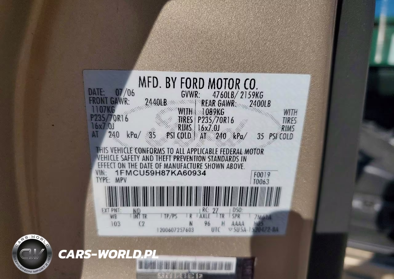 2007 Ford Escape Hev VIN:1FMCU59H87KA60934 - 13