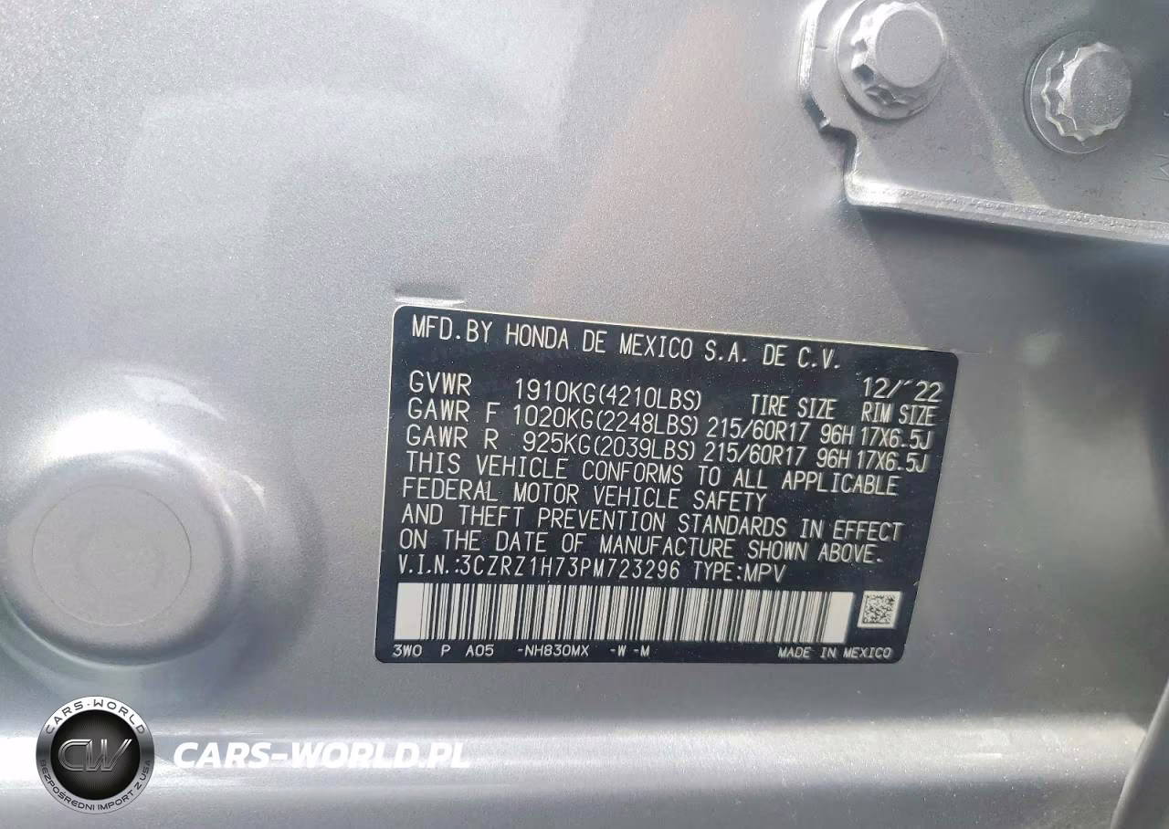 2023 Honda Hr-V Exl VIN:3CZRZ1H73PM723296 - 12