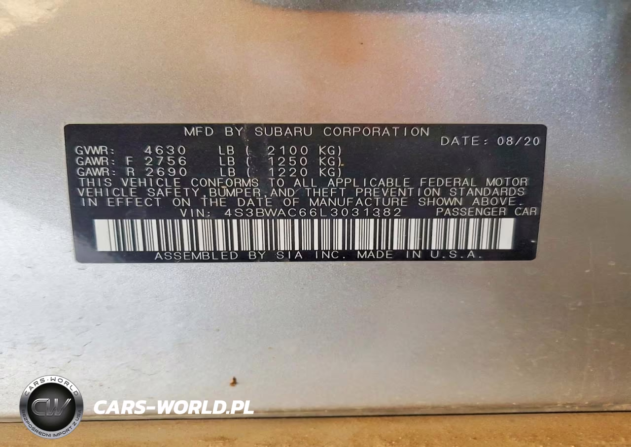 2020 Subaru Legacy VIN:4S3BWAC66L3031382 - 12