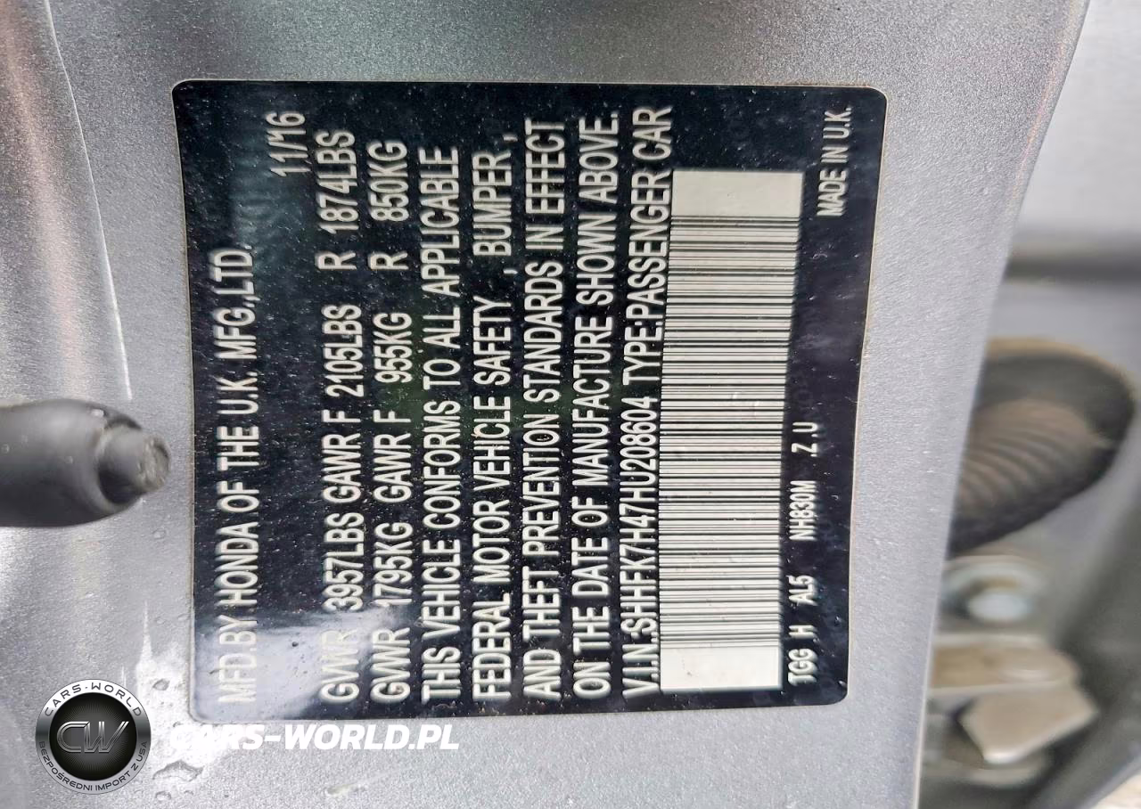 2017 Honda Civic Sport VIN:SHHFK7H47HU208604 - 12