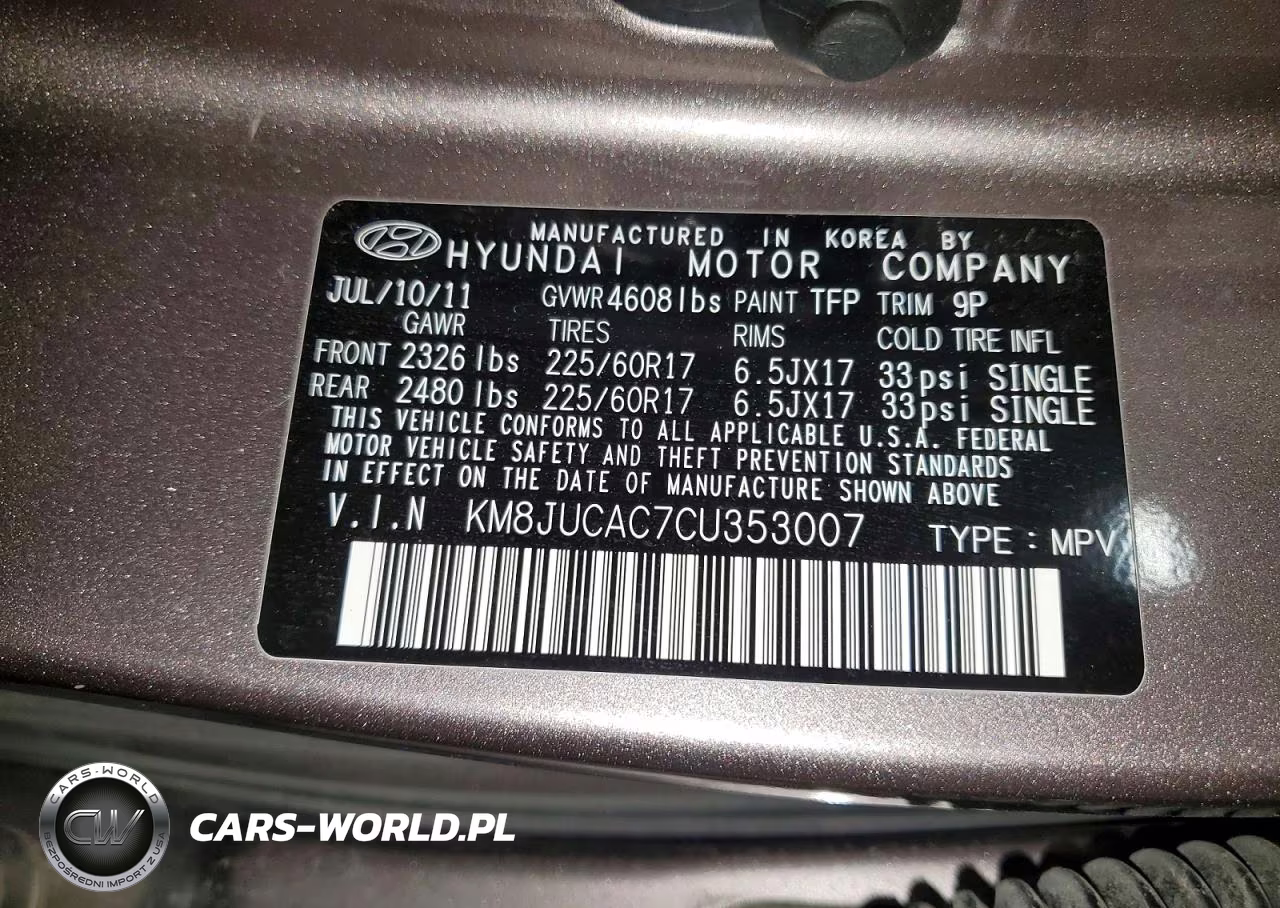 2012 Hyundai Tucson Gls VIN:KM8JUCAC7CU353007 - 13