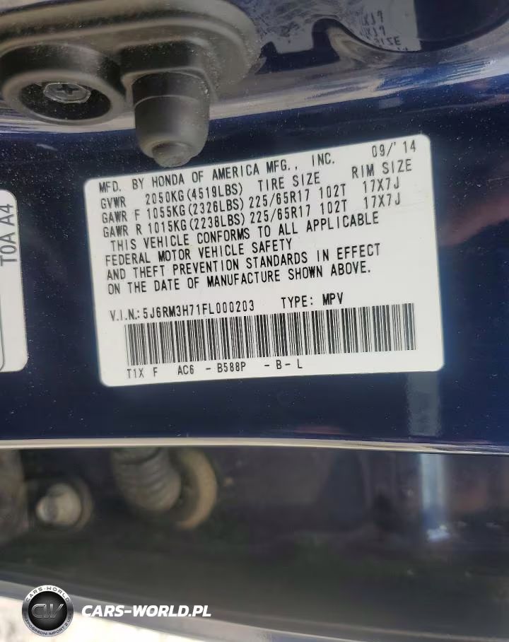2015 Honda Cr-V Exl VIN:5J6RM3H71FL000203 - 13