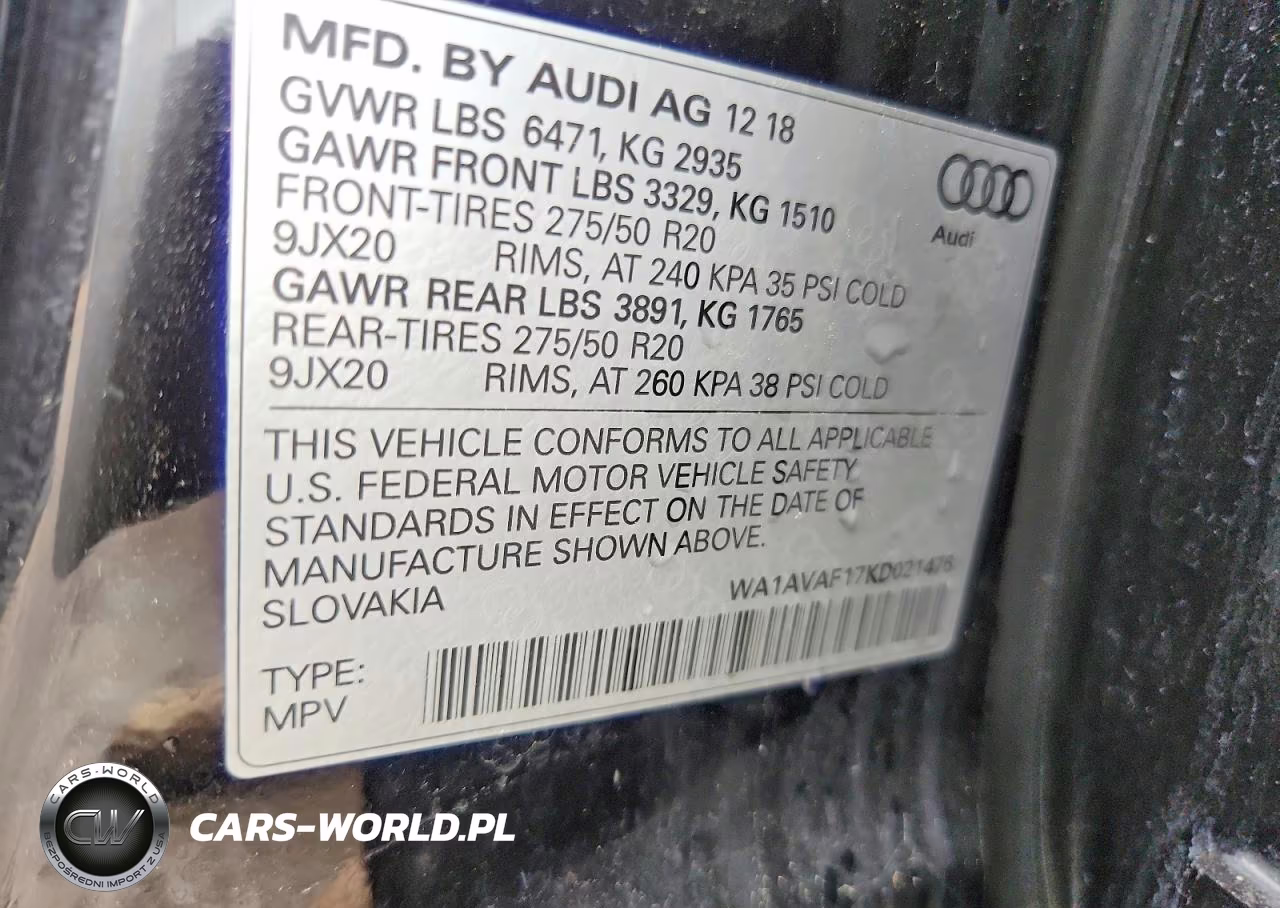 2019 Audi Q8 Premium VIN:WA1AVAF17KD021476 - 12