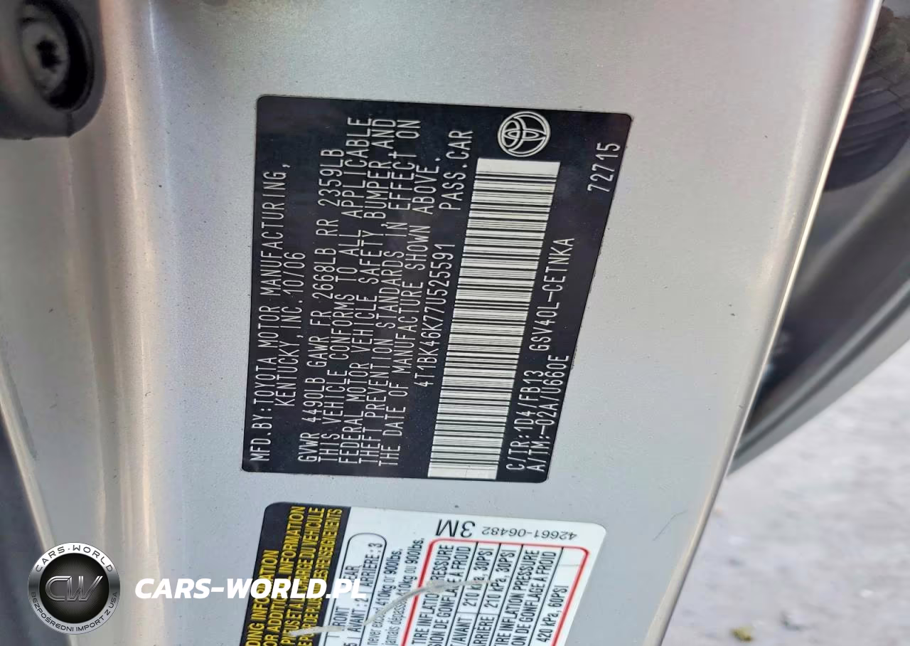 2007 Toyota Camry Le V6 VIN:4T1BK46K77U525591 - 12