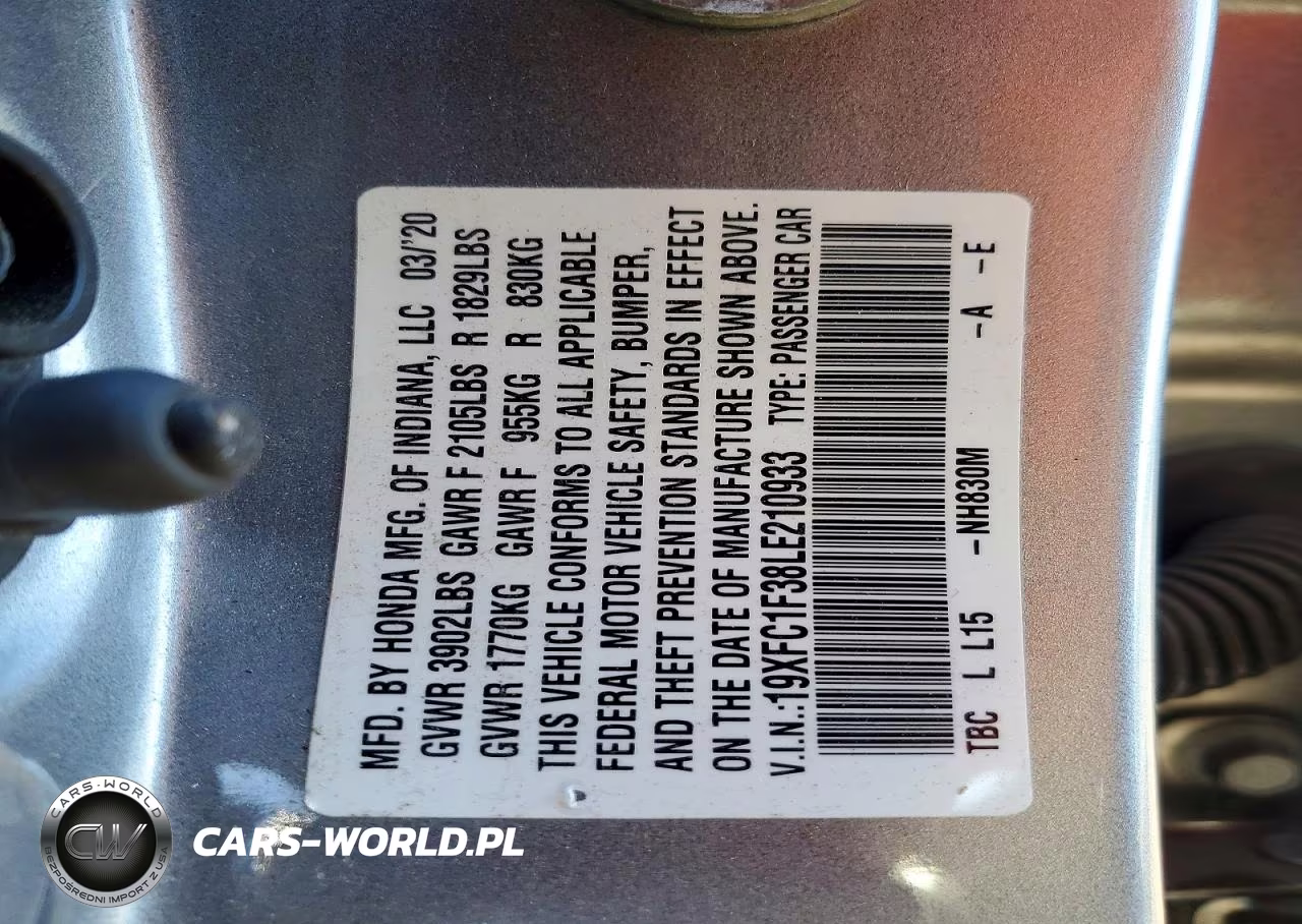 2020 Honda Civic Ex VIN:19XFC1F38LE210933 - 12