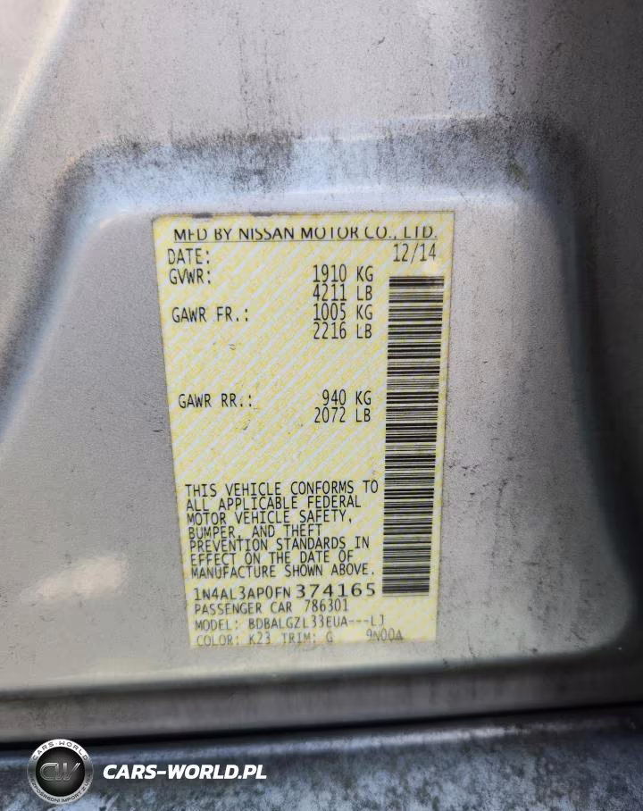 2015 Nissan Altima 2.5 S VIN:1N4AL3AP0FN374165 - 12
