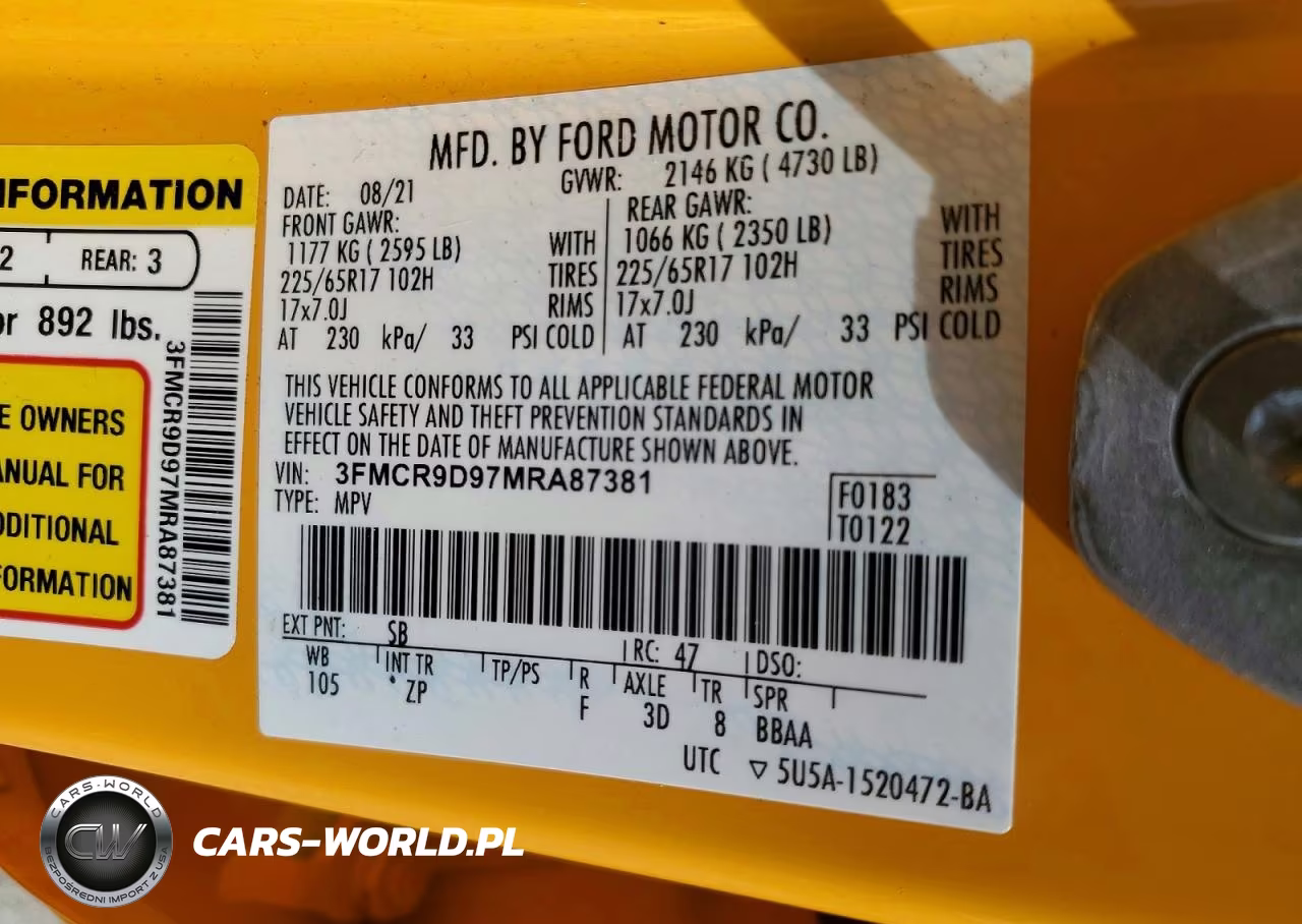 2021 Ford Bronco Sport Badlands VIN:3FMCR9D97MRA87381 - 13