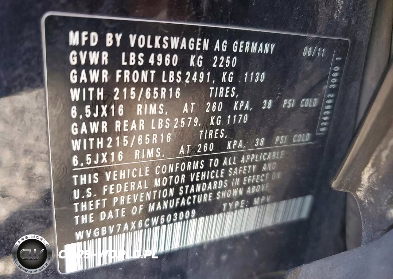 2012 Volkswagen Tiguan S VIN:WVGBV7AX6CW503009 - 13