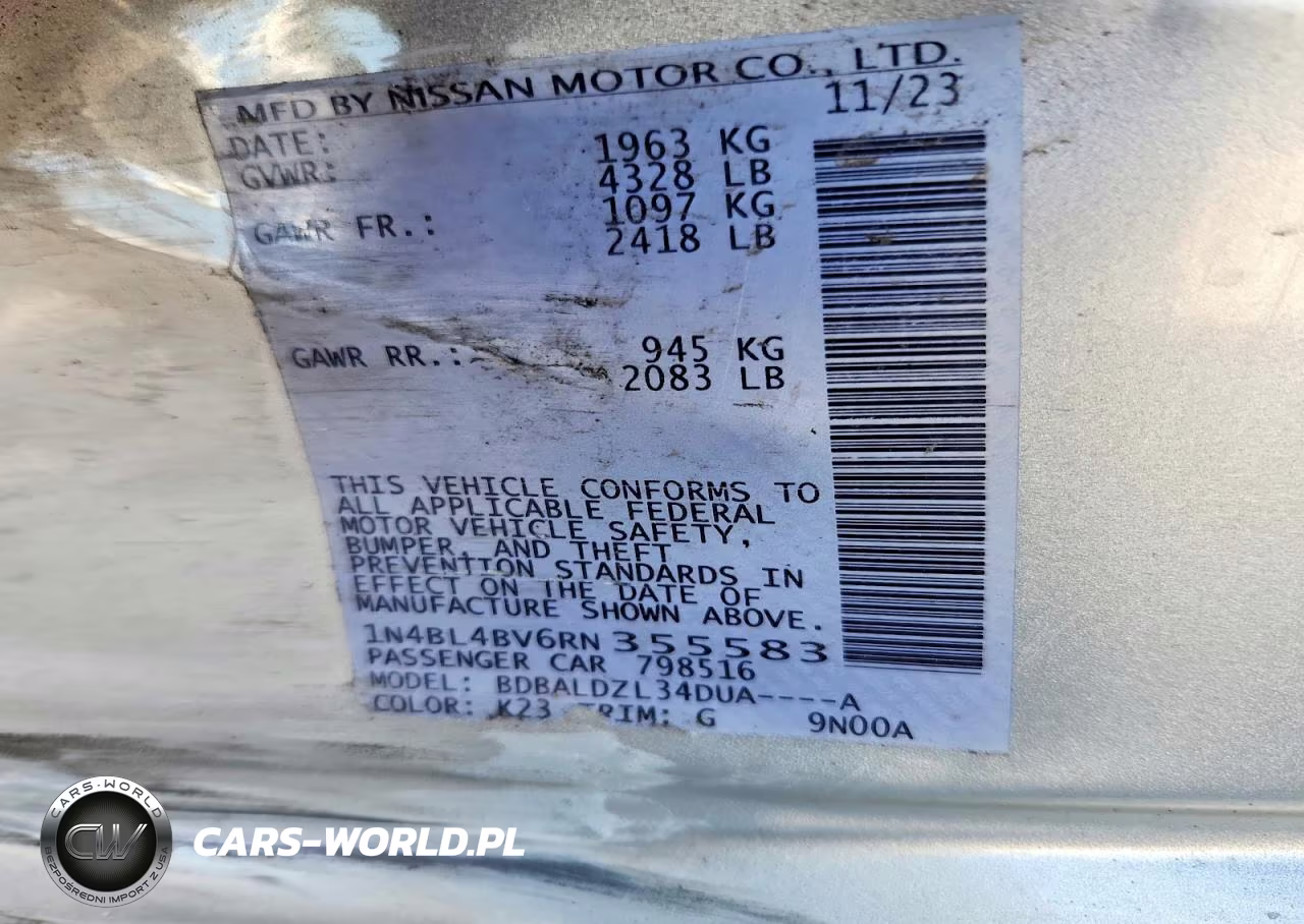 2024 Nissan Altima S VIN:1N4BL4BV6RN355583 - 12