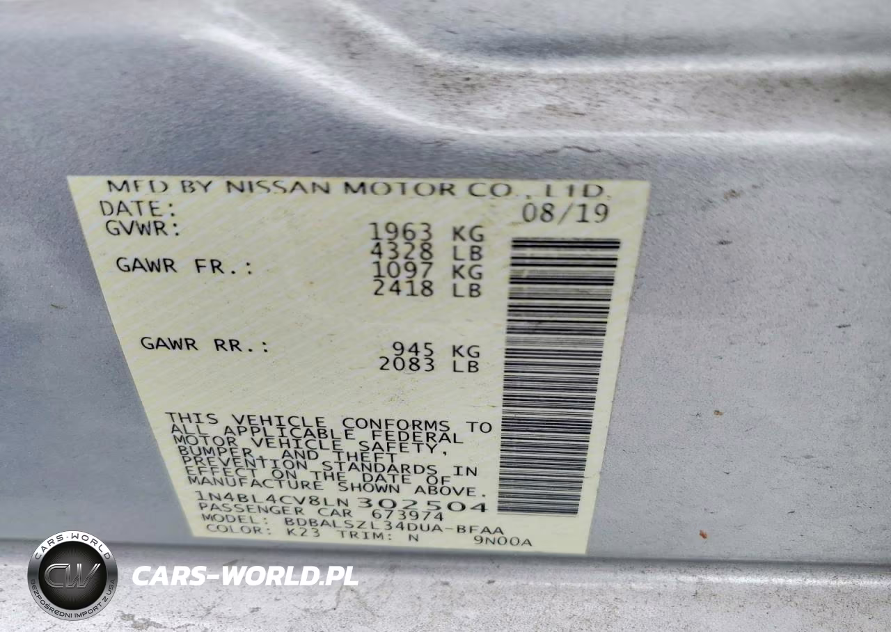 2020 Nissan Altima Sr VIN:1N4BL4CV8LN302504 - 12