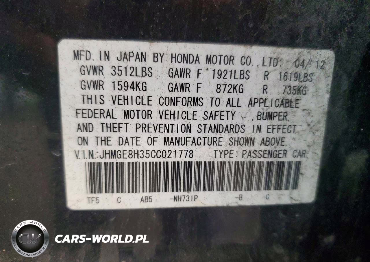 2012 Honda Fit VIN:JHMGE8H35CC021778 - 13