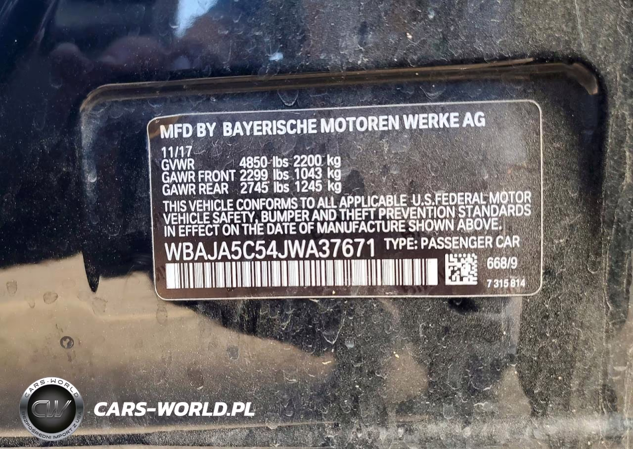 2018 BMW 530 I VIN:WBAJA5C54JWA37671 - 12