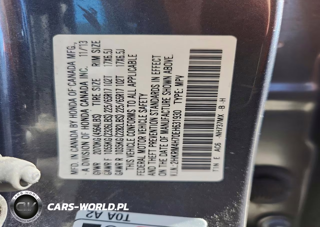 2014 Honda Cr-V Exl VIN:2HKRM4H70EH631930 - 13