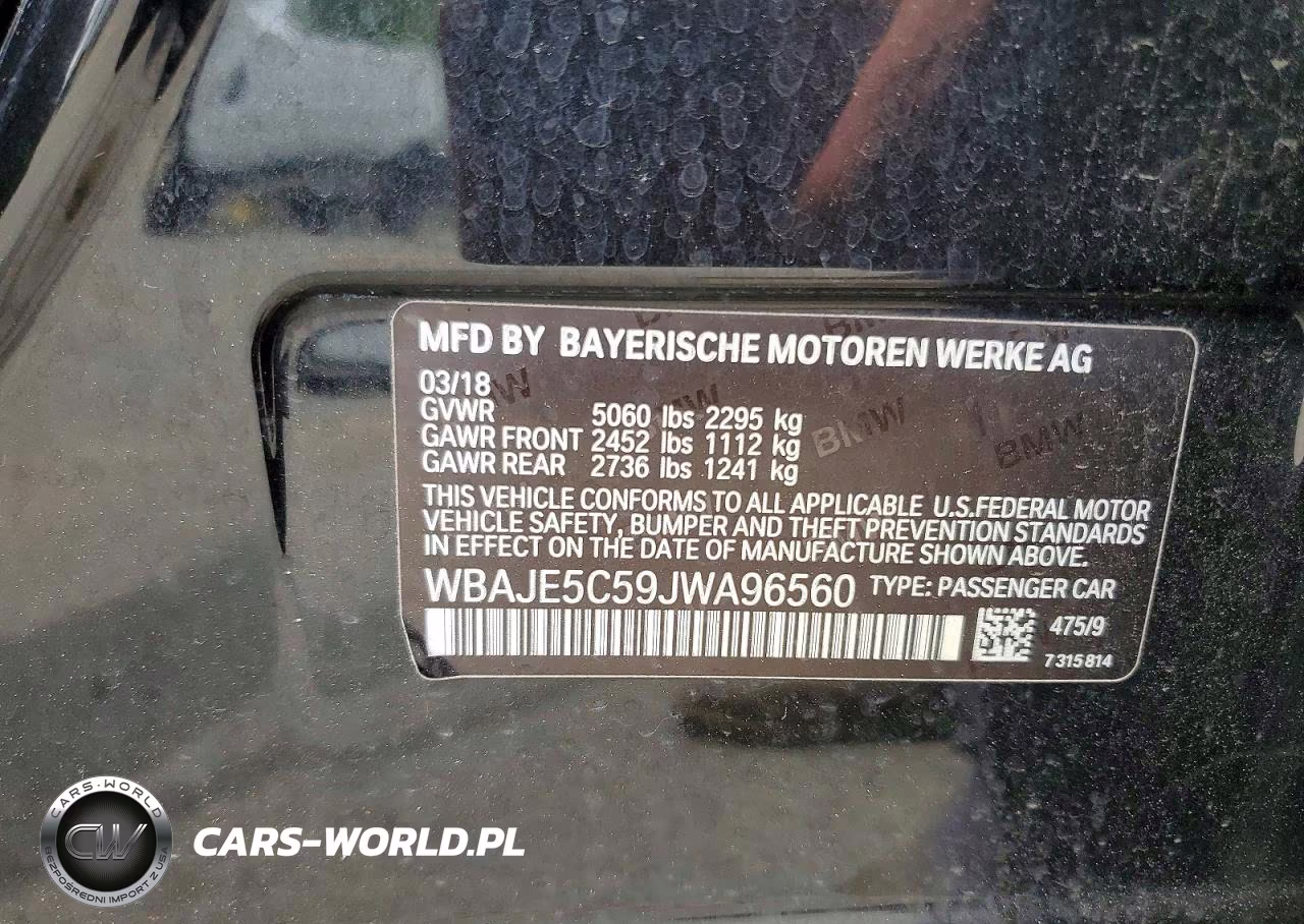 2018 BMW 540 I VIN:WBAJE5C59JWA96560 - 12