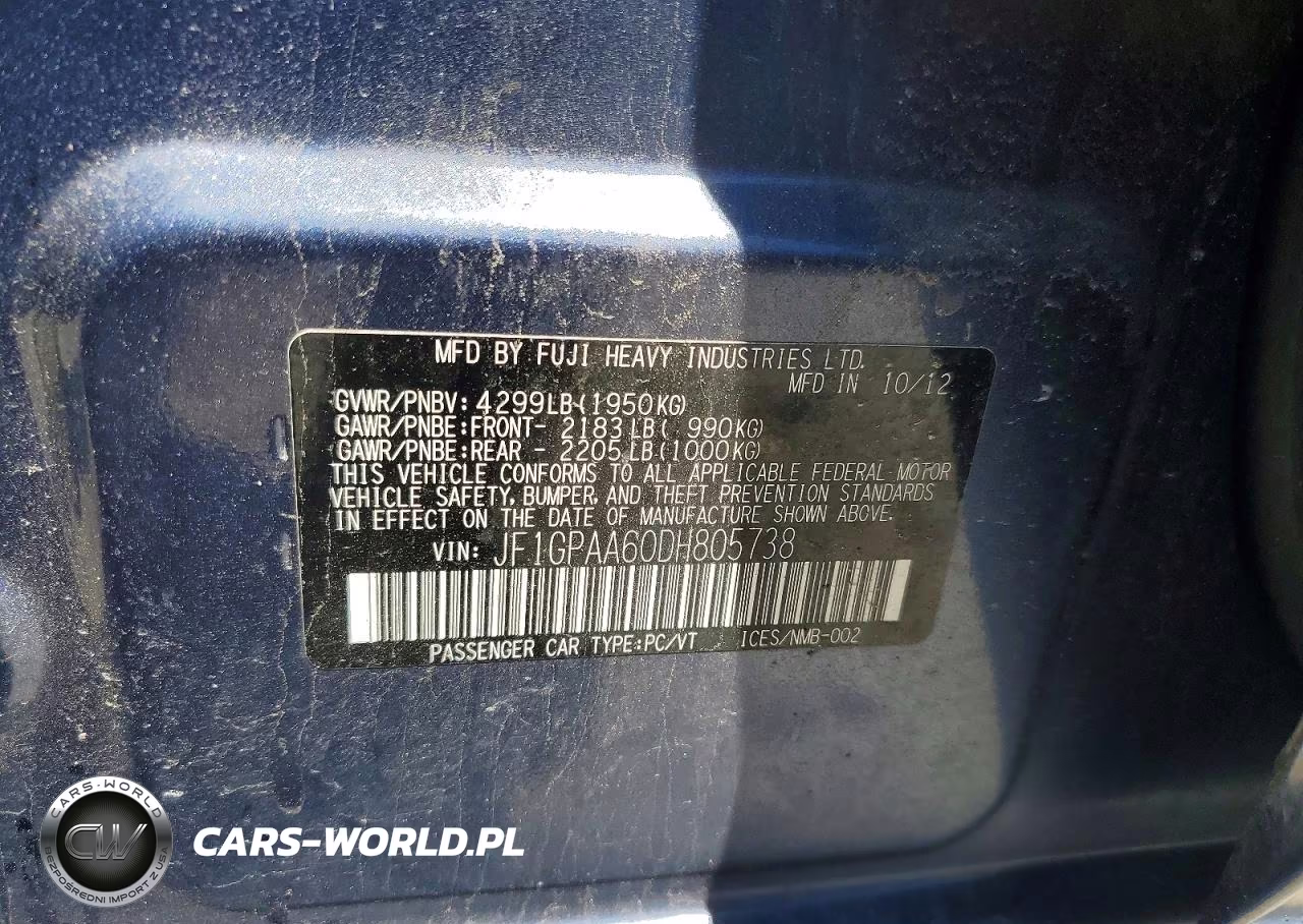 2013 Subaru Impreza VIN:JF1GPAA60DH805738 - 12