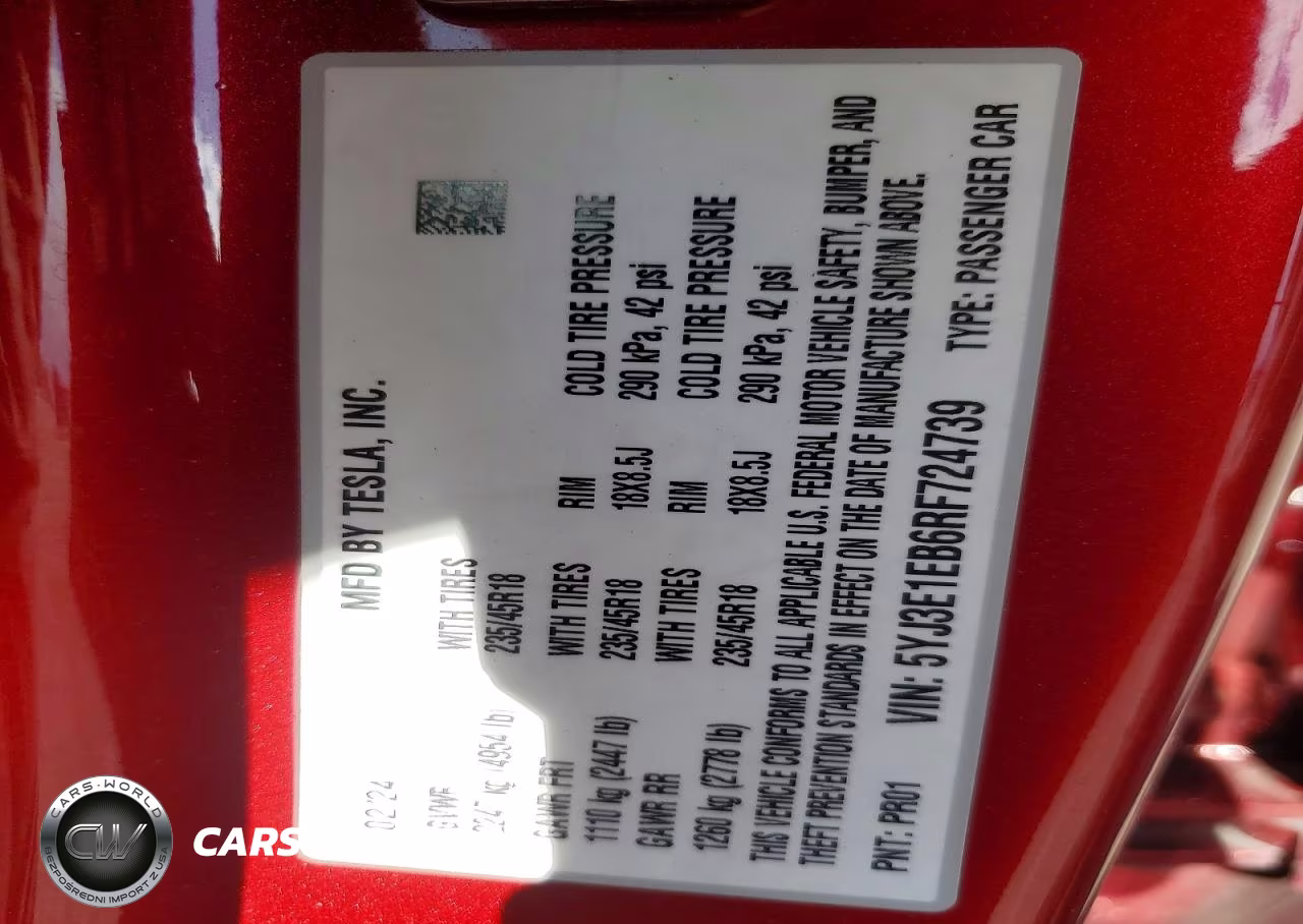2024 Tesla Model 3 VIN:5YJ3E1EB6RF724739 - 12