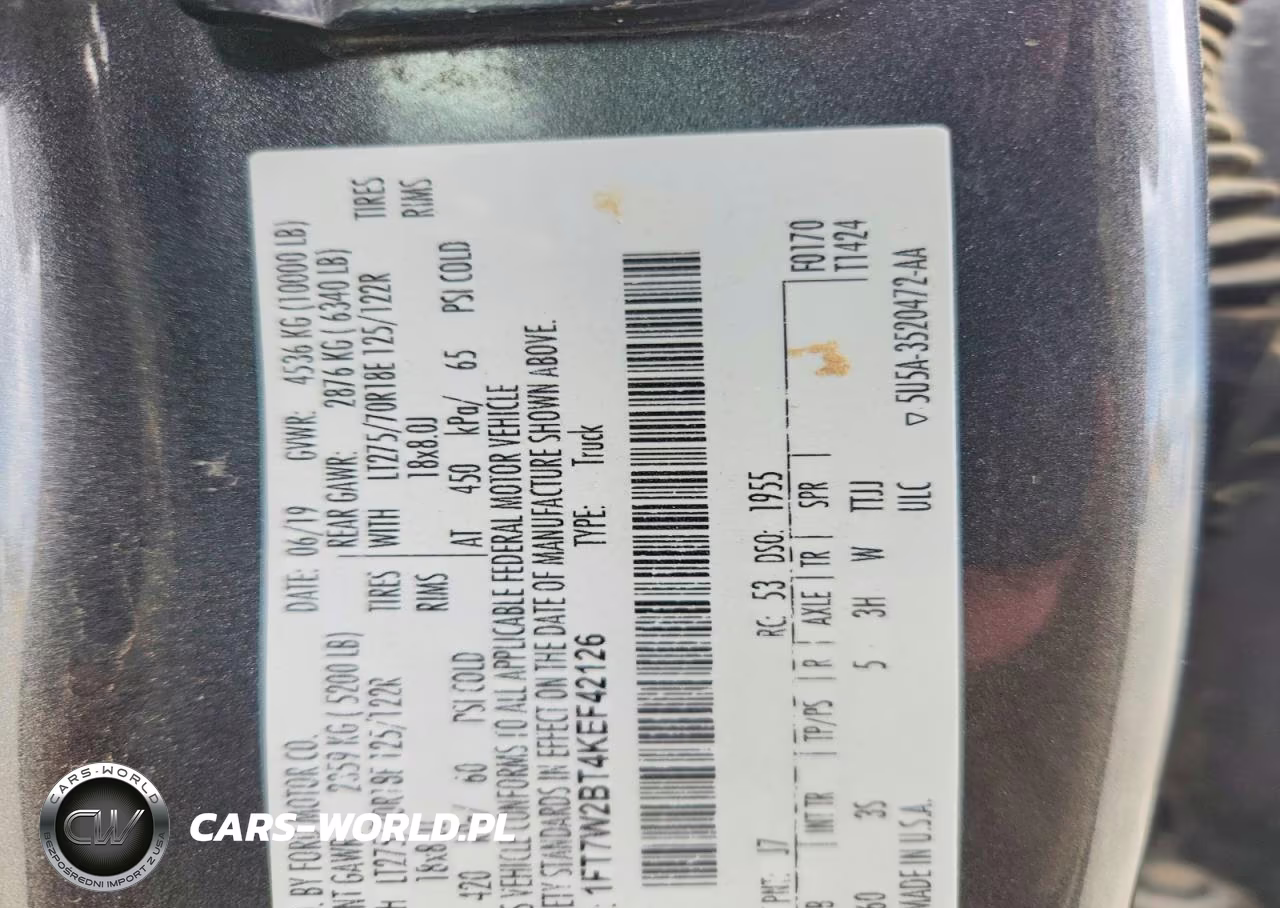 2019 Ford F250 Super Duty VIN:1FT7W2BT4KEF42126 - 12