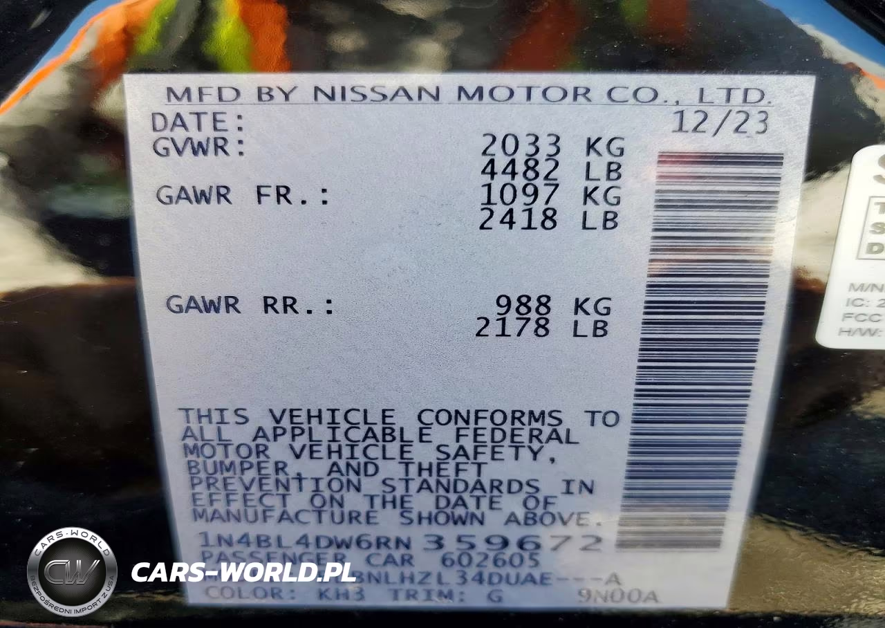 2024 Nissan Altima Sv VIN:1N4BL4DW6RN359672 - 12