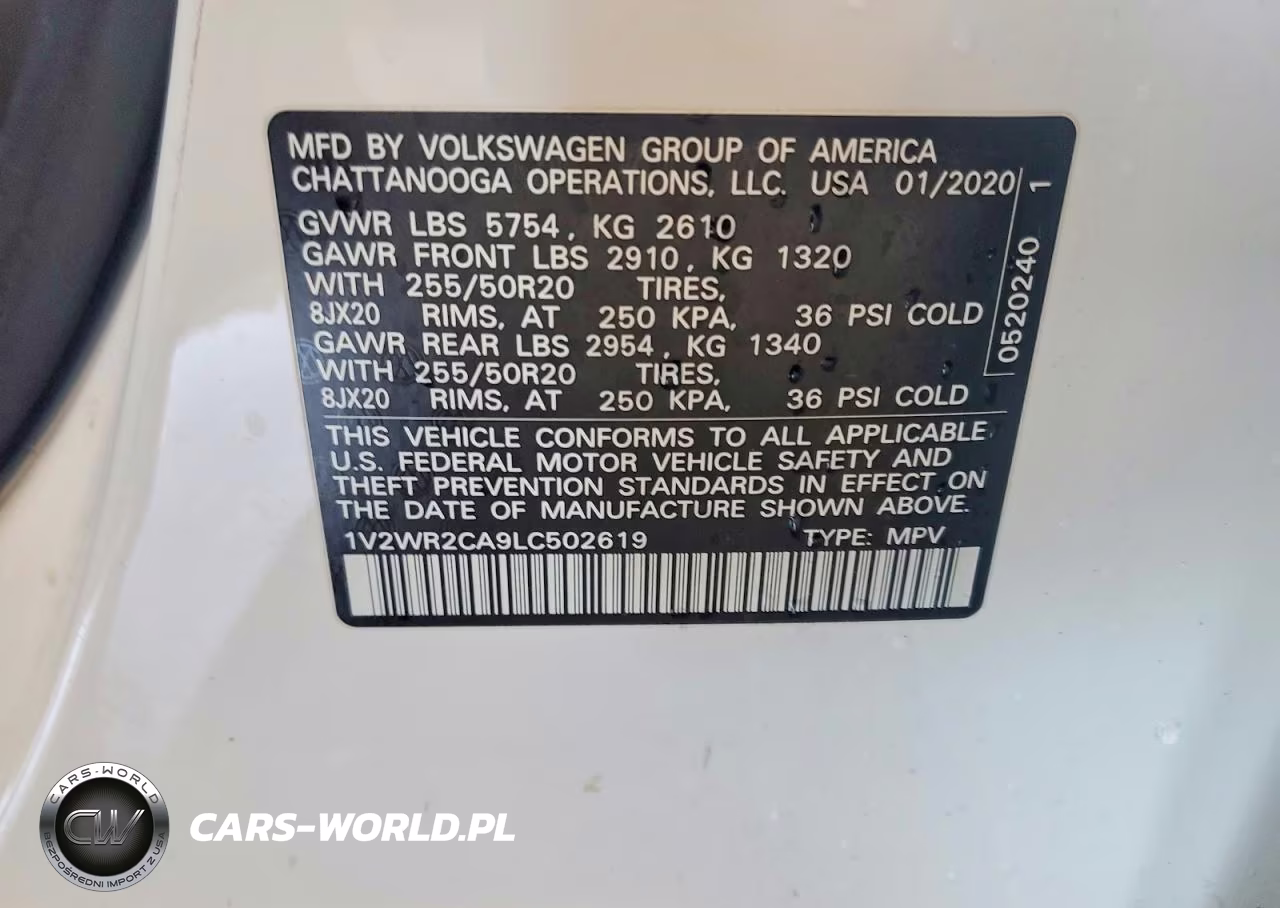 2020 Volkswagen Atlas Se VIN:1V2WR2CA9LC502619 - 12