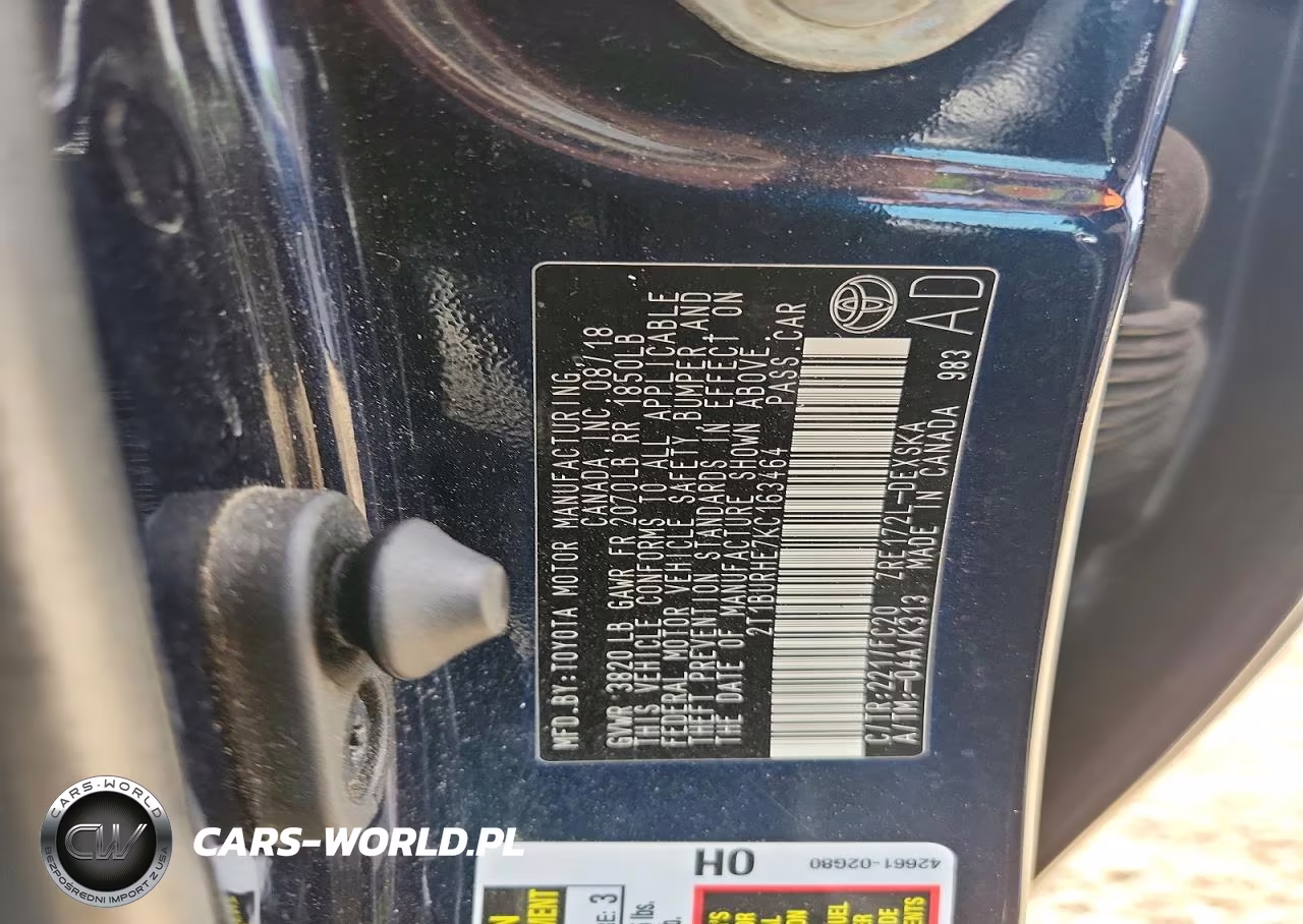 2019 Toyota Corolla Se VIN:2T1BURHE7KC163464 - 12