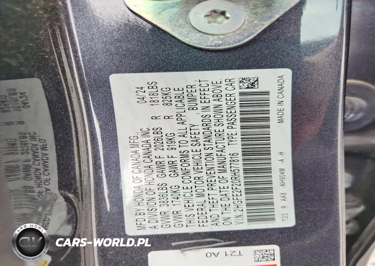 2024 Honda Civic Lx VIN:2HGFE2F20RH577816 - 12