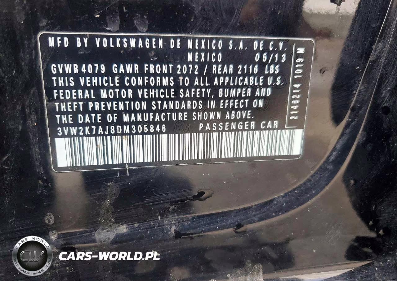 2013 Volkswagen Jetta Base VIN:3VW2K7AJ8DM305846 - 12