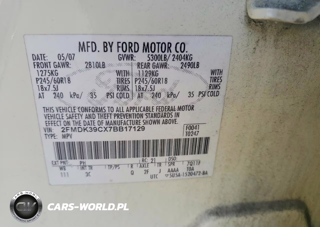 2007 Ford Edge Sel Plus VIN:2FMDK39CX7BB17129 - 13