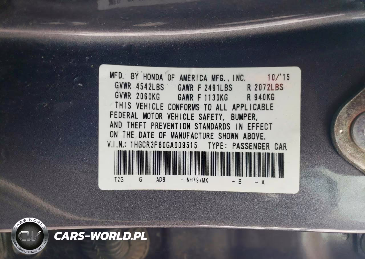 2016 Honda Accord Exl VIN:1HGCR3F80GA009515 - 12