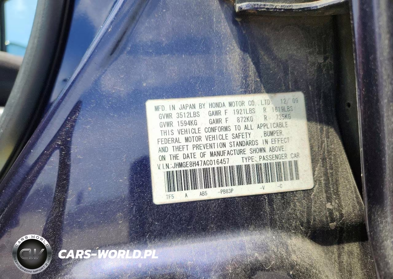 2010 Honda Fit Sport VIN:JHMGE8H47AC016457 - 12