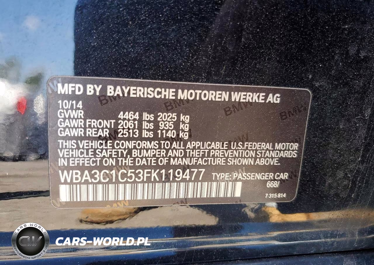 2015 BMW 328 I Sulev VIN:WBA3C1C53FK119477 - 12