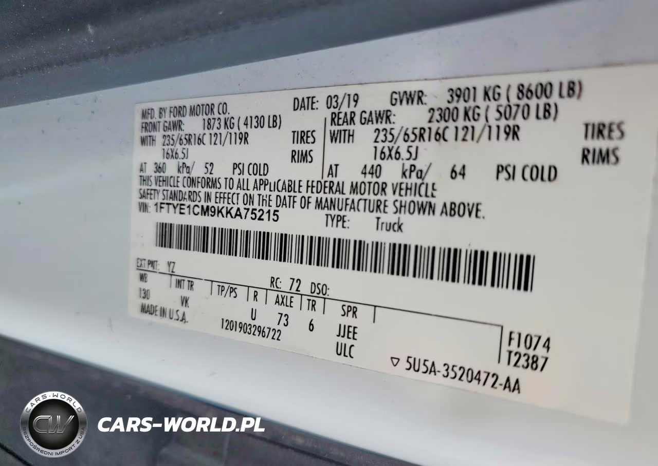 2019 Ford Transit T-150 VIN:1FTYE1CM9KKA75215 - 12