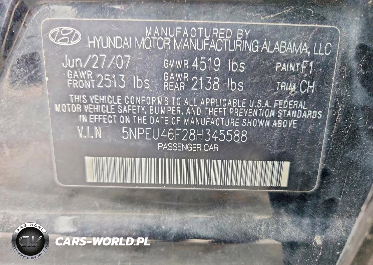 2008 Hyundai Sonata VIN:5NPEU46F28H345588 - 12