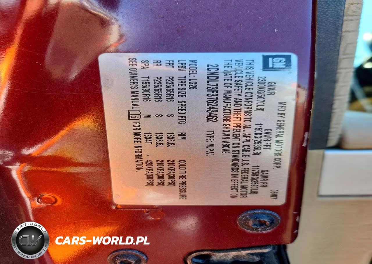 2007 Chevrolet Equinox Lt VIN:2CNDL73F376243462 - 13