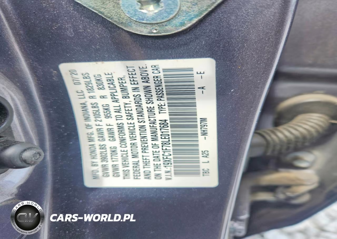 2020 Honda Civic Exl VIN:19XFC1F78LE017684 - 13
