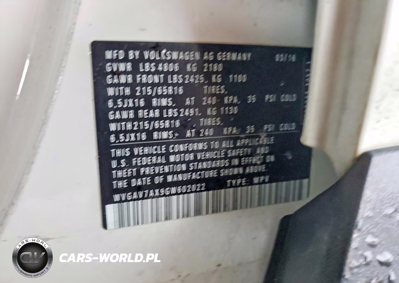 2016 Volkswagen Tiguan S VIN:WVGAV7AX9GW602022 - 13