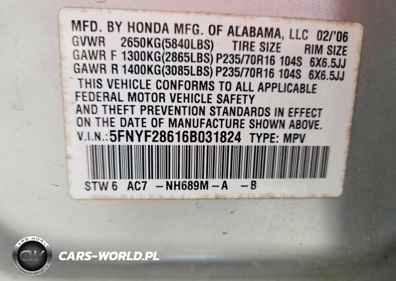 2006 Honda Pilot Ex VIN:5FNYF28616B031824 - 13