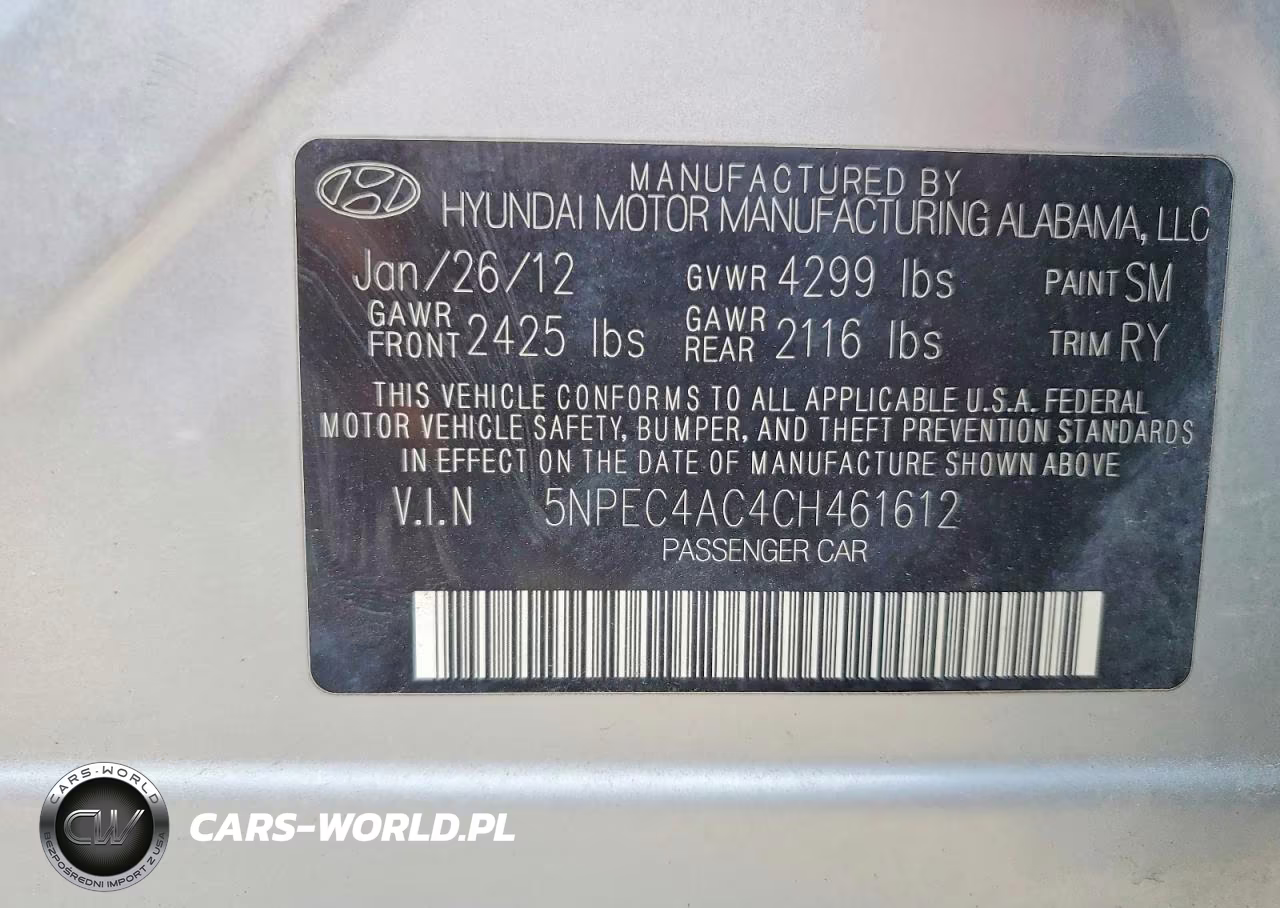 2012 Hyundai Sonata Limited VIN:5NPEC4AC4CH461612 - 12