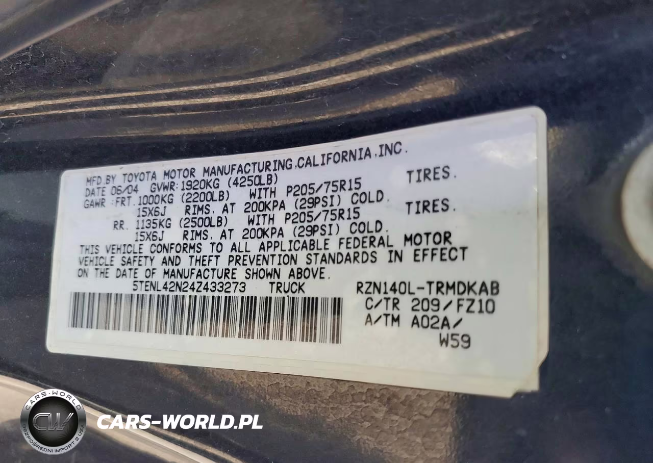2004 Toyota Tacoma Base VIN:5TENL42N24Z433273 - 12