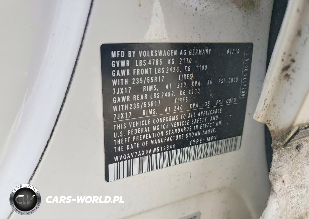 2010 Volkswagen Tiguan S VIN:WVGAV7AX9AW519844 - 13