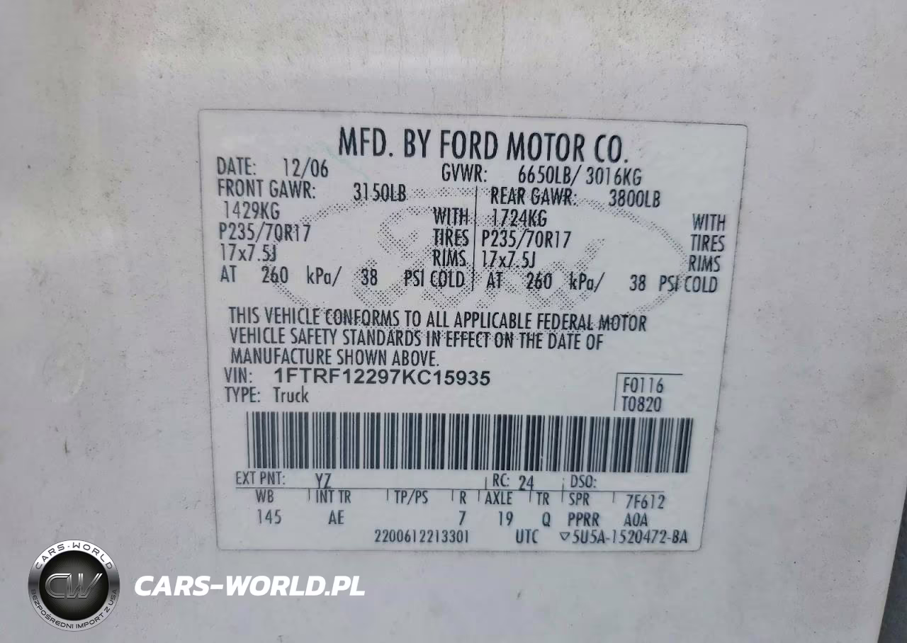 2007 Ford F150 VIN:1FTRF12297KC15935 - 12