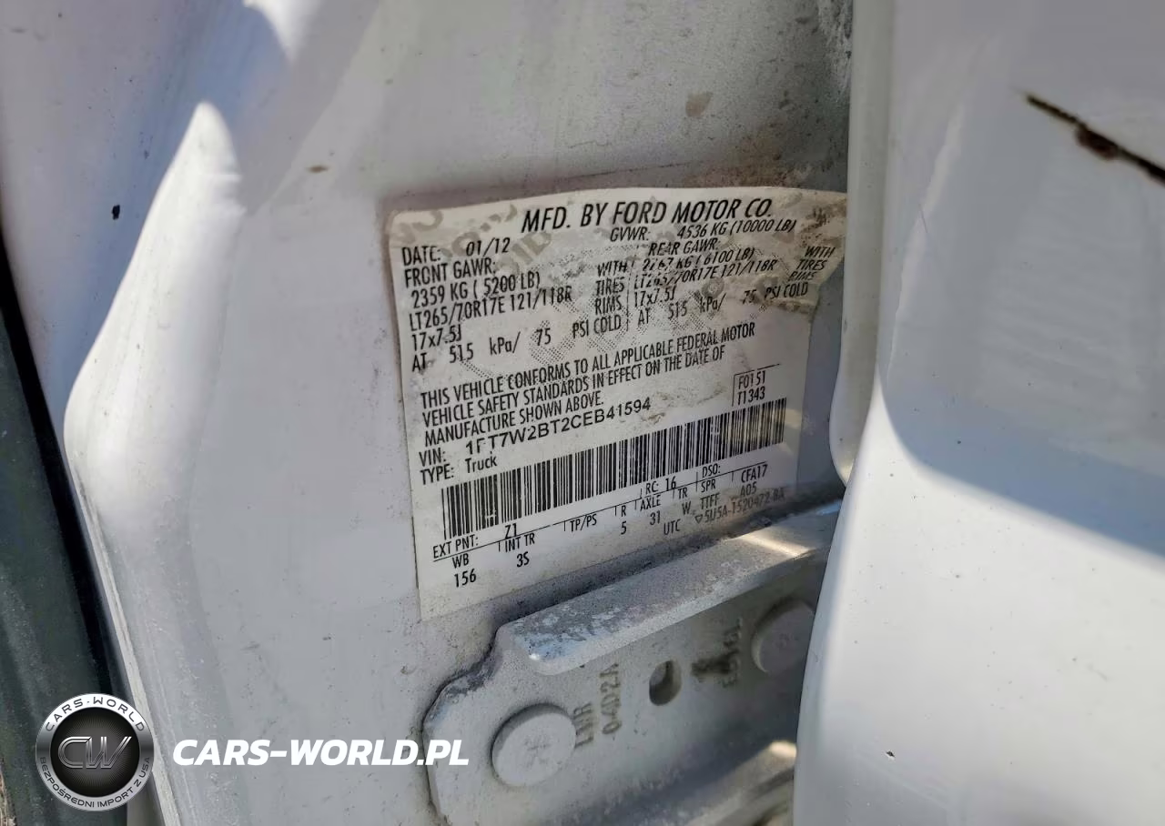 2012 Ford F250 Super Duty VIN:1FT7W2BT2CEB41594 - 12