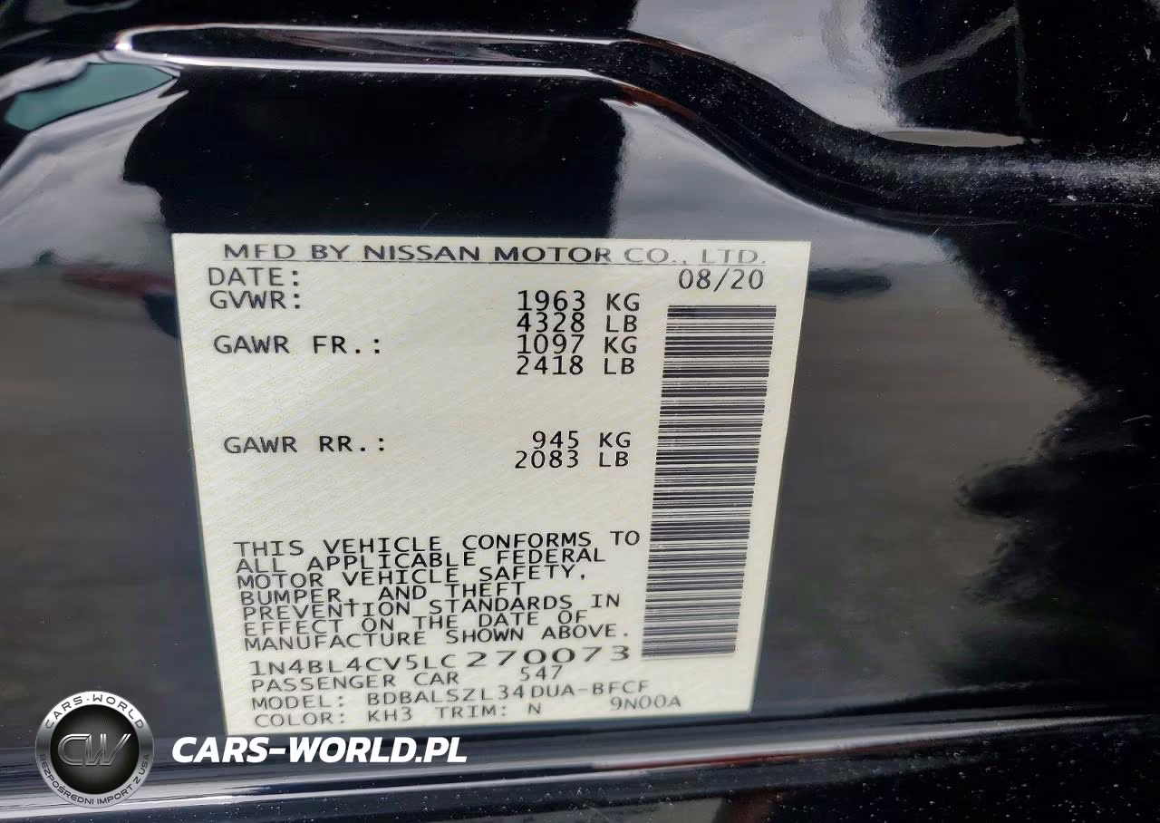 2020 Nissan Altima Sr VIN:1N4BL4CV5LC270073 - 12