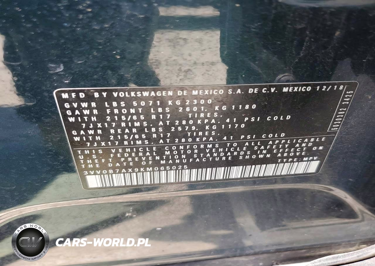 2019 Volkswagen Tiguan S VIN:3VV0B7AX9KM065025 - 12