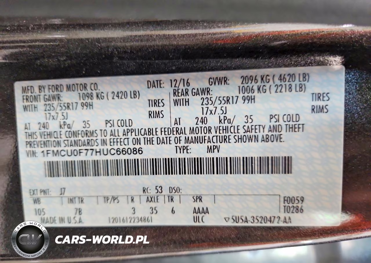 2017 Ford Escape S VIN:1FMCU0F77HUC66086 - 12