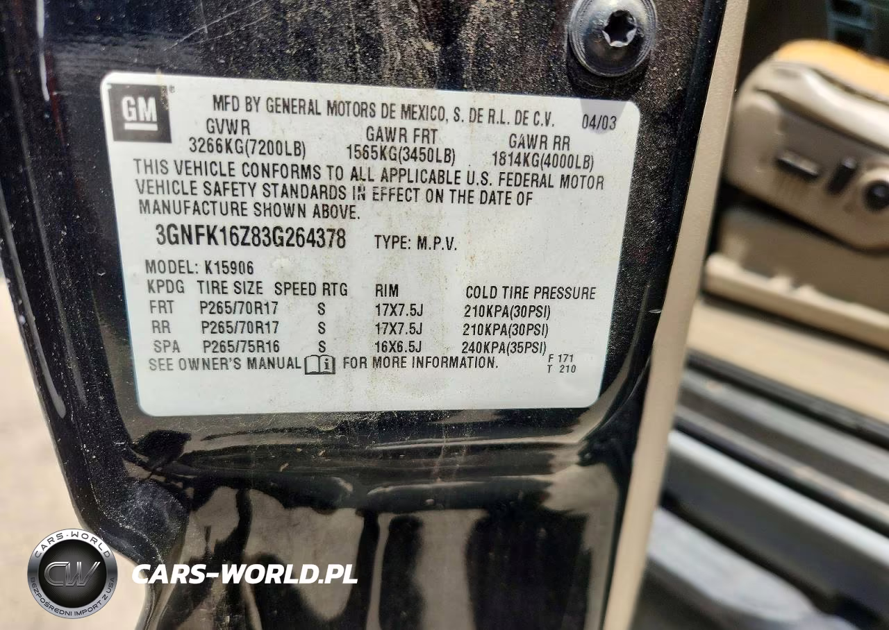 2003 Chevrolet Suburban K1500 VIN:3GNFK16Z83G264378 - 12