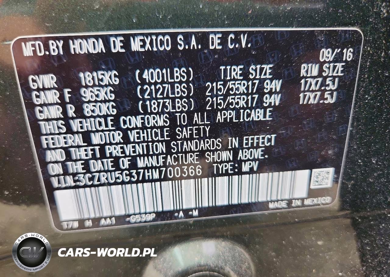 2017 Honda Hr-V Lx VIN:3CZRU5G37HM700366 - 14