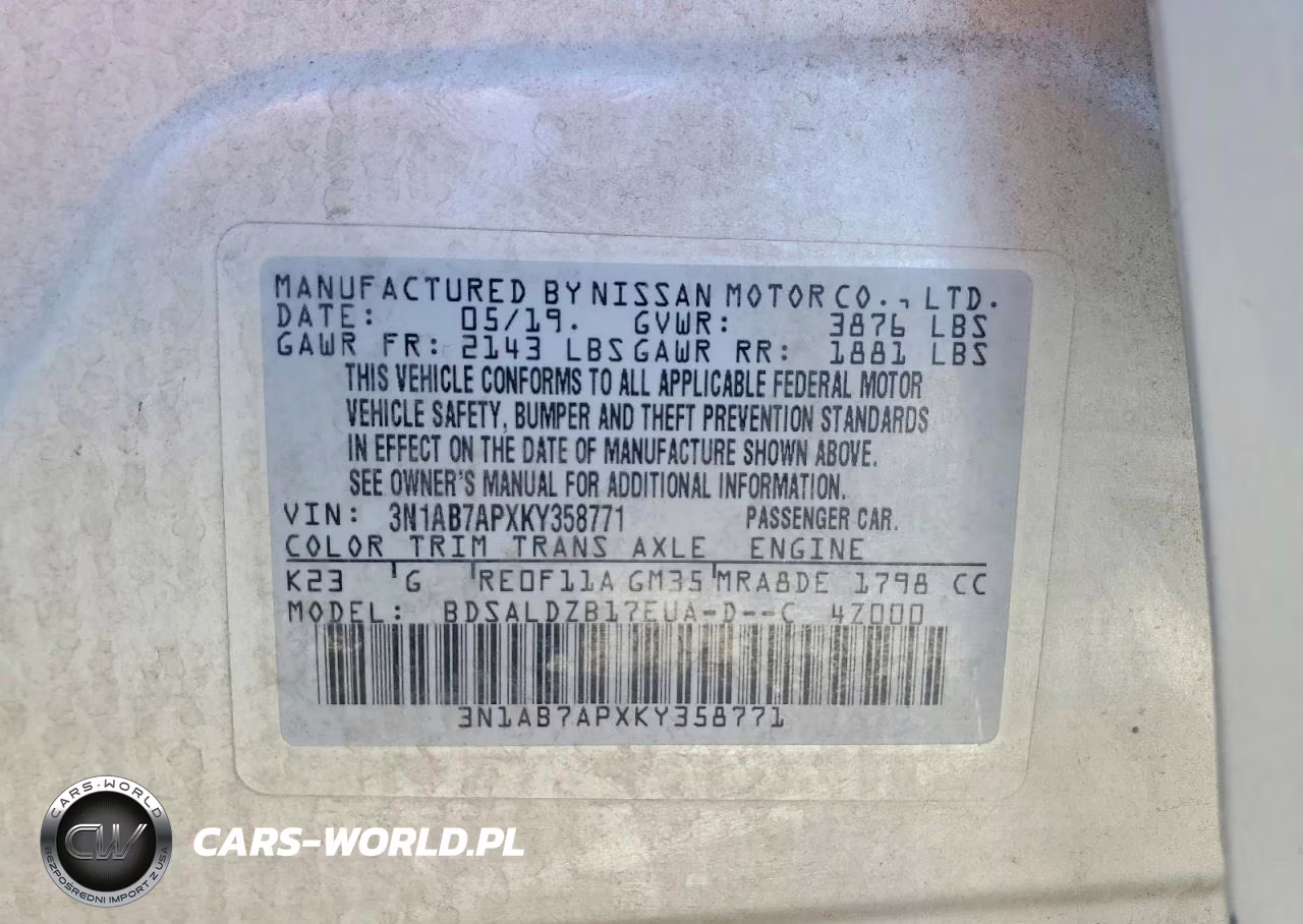 2019 Nissan Sentra Sv VIN:3N1AB7APXKY358771 - 12