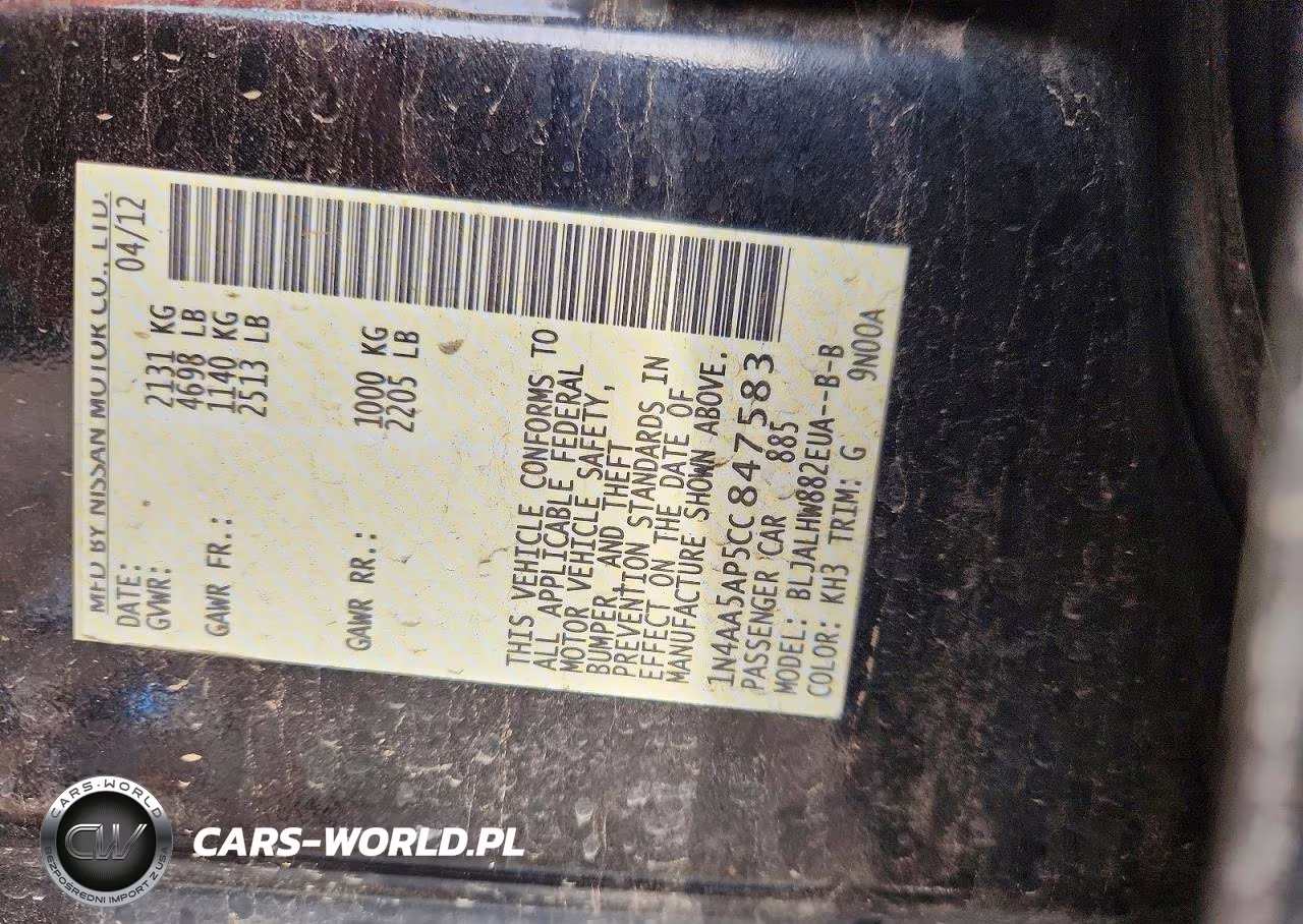 2012 Nissan Maxima 3.5 S VIN:1N4AA5AP5CC847583 - 12