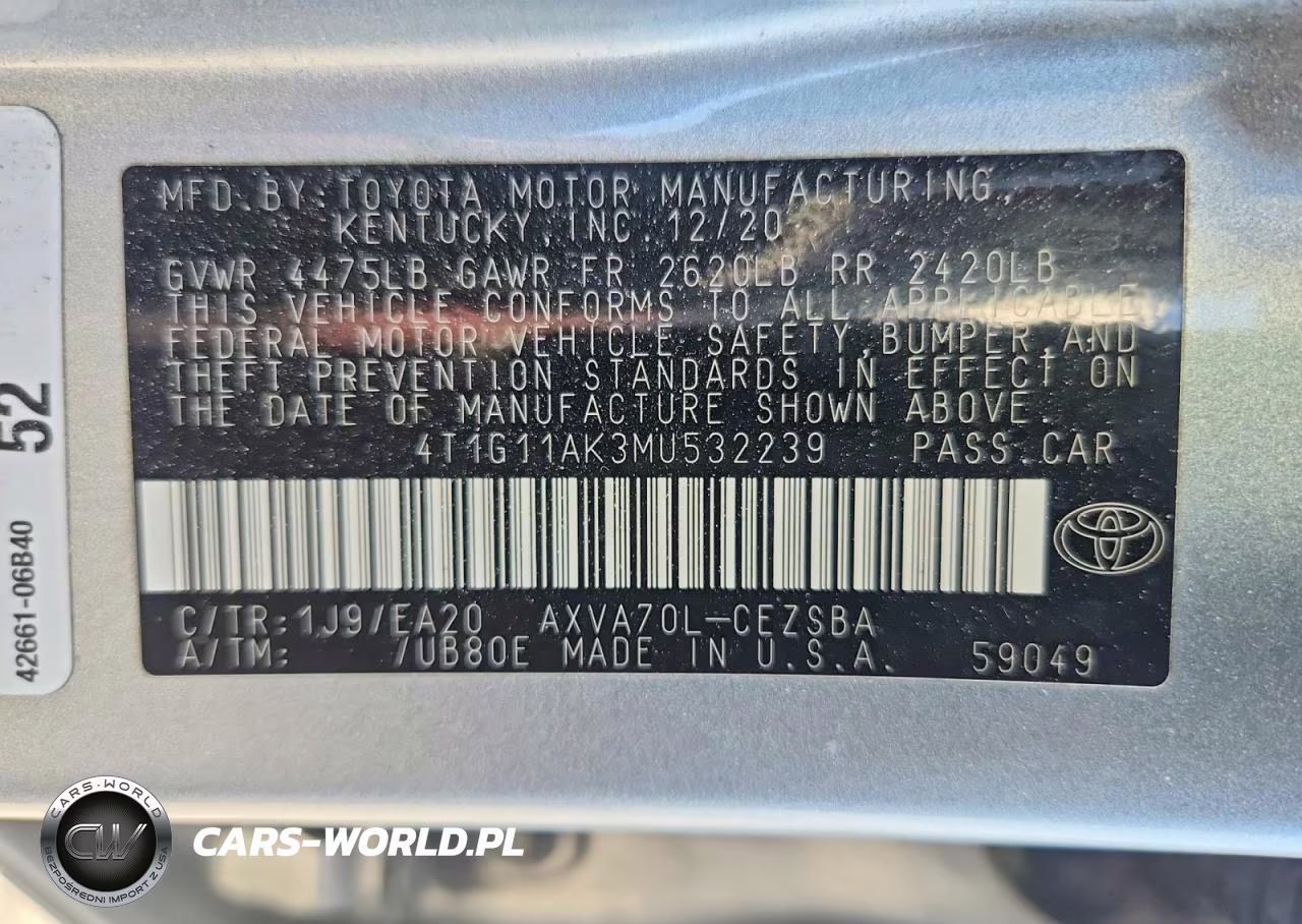 2021 Toyota Camry Se VIN:4T1G11AK3MU532239 - 12