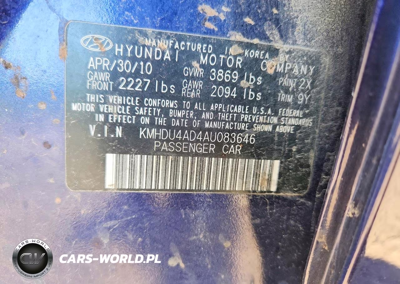 2010 Hyundai Elantra Gls VIN:KMHDU4AD4AU083646 - 12